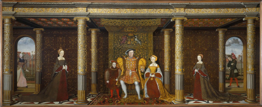 The Family of Henry VIII c. 1545. Royal Collection Trust/© Her Majesty Queen Elizabeth II 2016. The setting of this portrait most likely shows the interior of Whitehall Palace. However, it is Henry’s third wife, Jane Seymour that sits next to him, not Anne Boleyn. Anne’s daughter, the future Elizabeth I, stands to the far right.