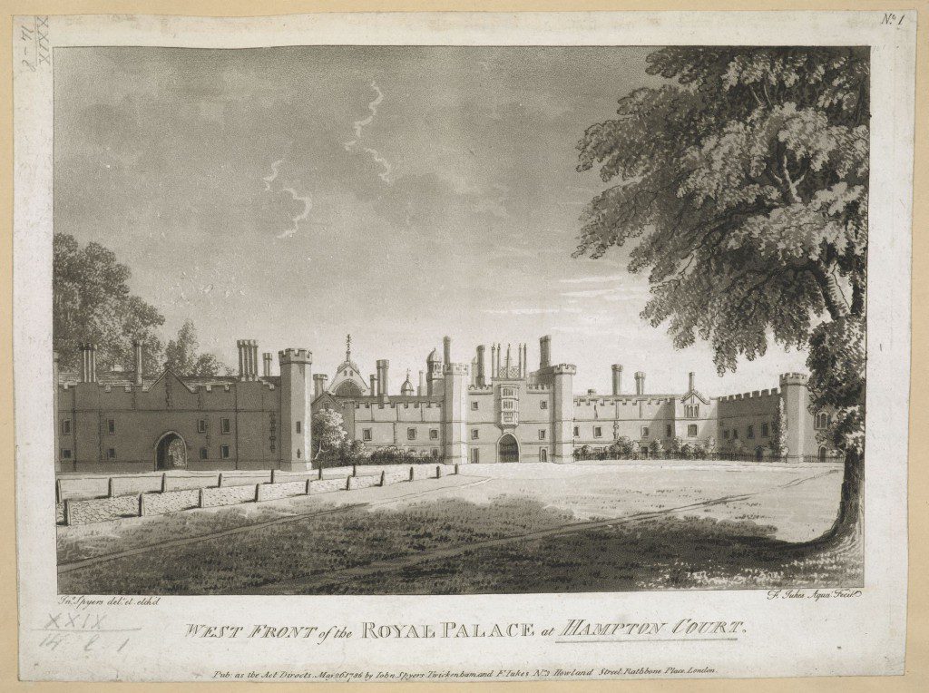 West Front of the Royal Palace of Hampton Court, by John Spyers. BL Maps K.Top.29.14.l.1. Public Domain.